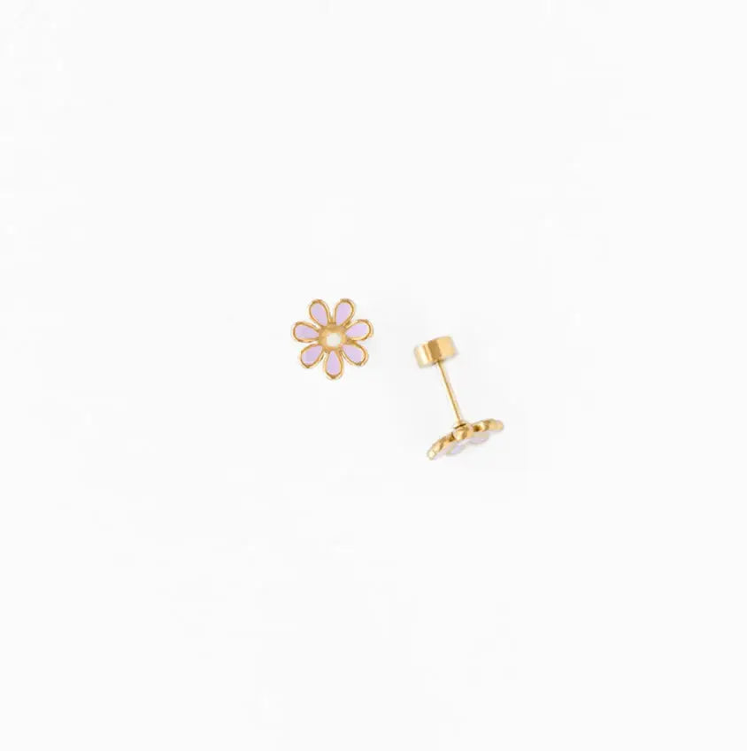 Gold flower-shaped earrings on a white background