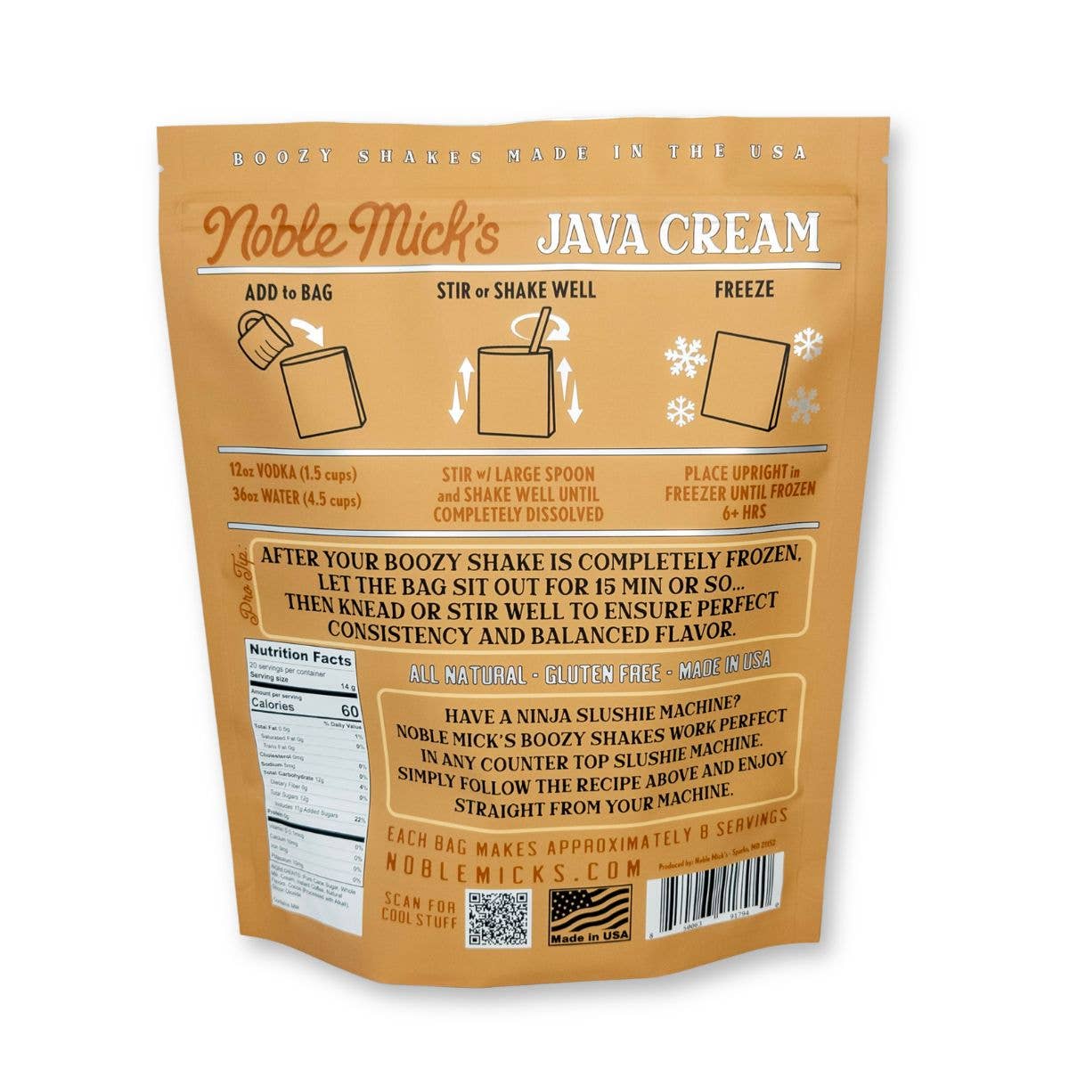 Java Cream Boozy Shakes Mix -Just add Water + Vodka