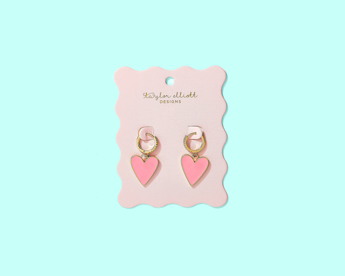 Huggie Earrings - Pink Enamel Heart Charms
