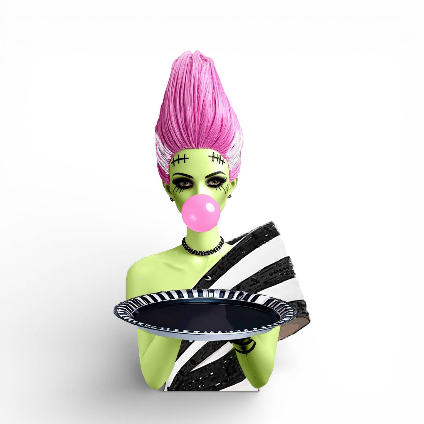 18in Pink Haired Bubblegum Monster Bride w/Serving Tray