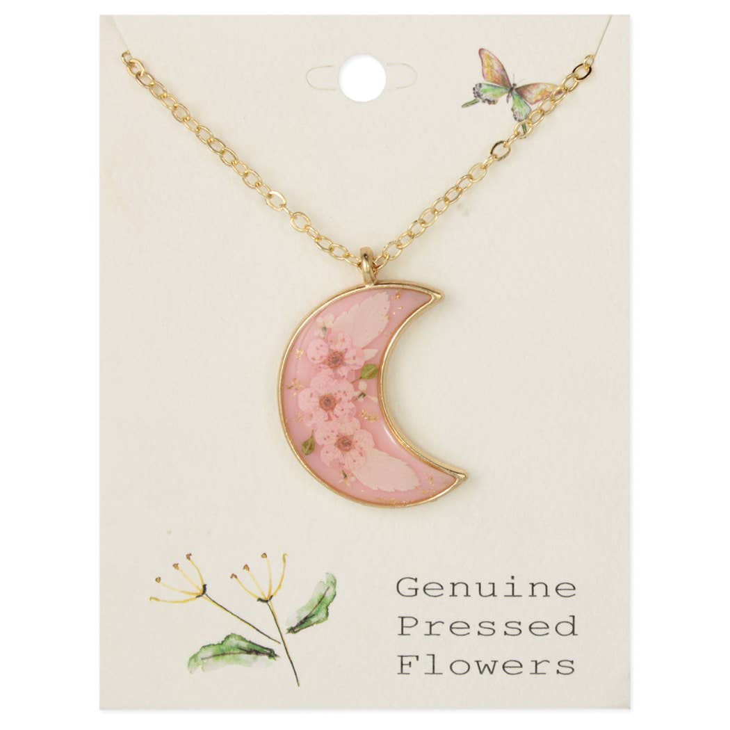 Pink Moon Pink Dried Flower Gold Necklace