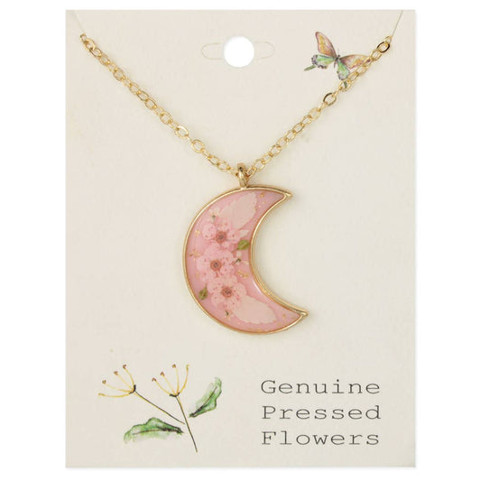Pink Moon Pink Dried Flower Gold Necklace