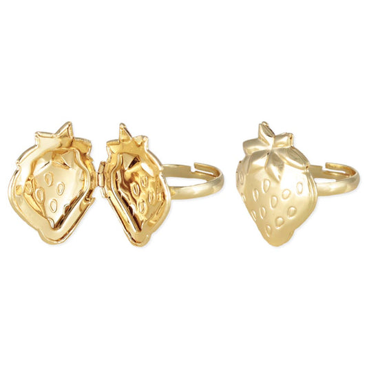 Sweet Memories Gold Strawberry Locket Ring