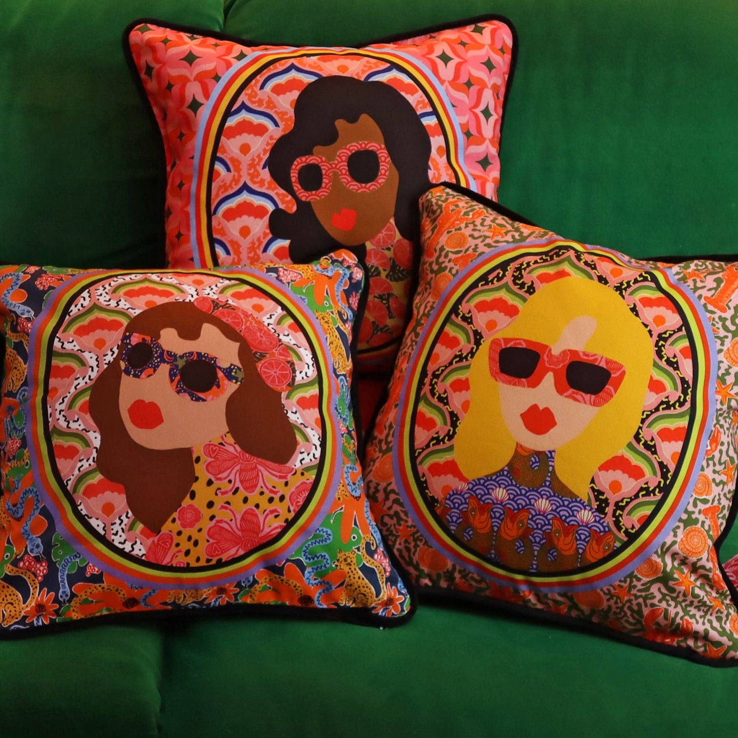 Funky Lady Print Pillow Cover (Yellow Hair)