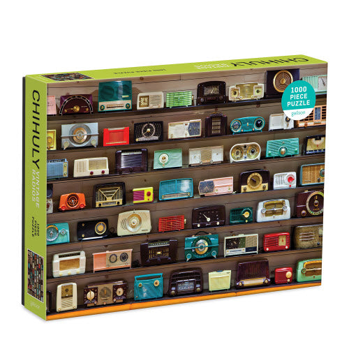 Puzzle box with vintage radio design on a white background