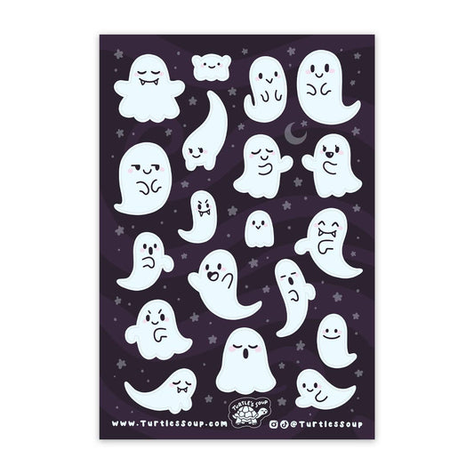 Kawaii Ghosts Spooky Cute Halloween Glitter Sticker Sheet