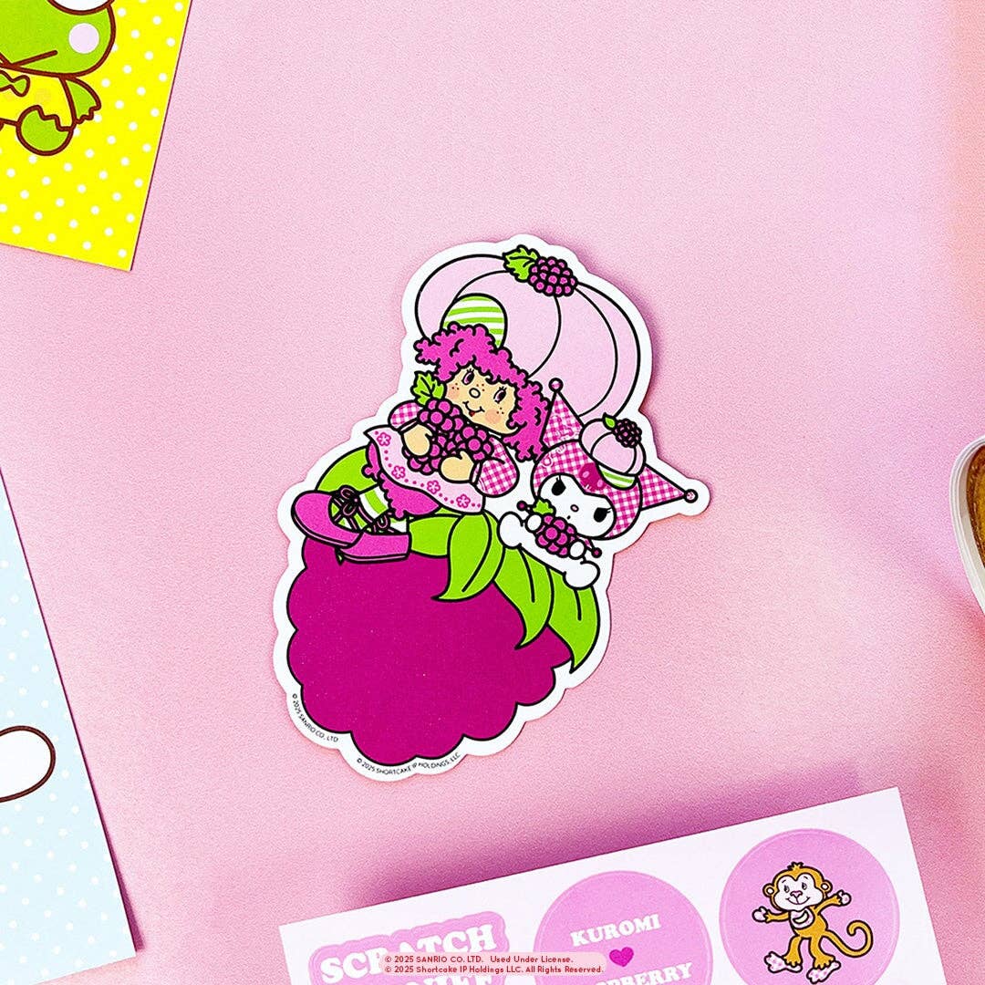 Kuromi and Raspberry Tart sticker on a pink background with other stickers around
