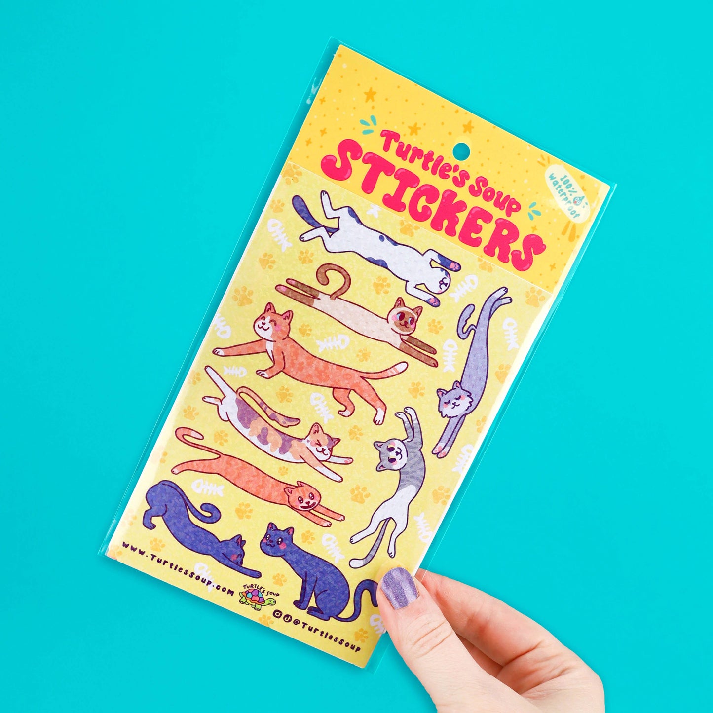 Sparkly Long Cats Funny Kitty Glitter Sticker Sheet