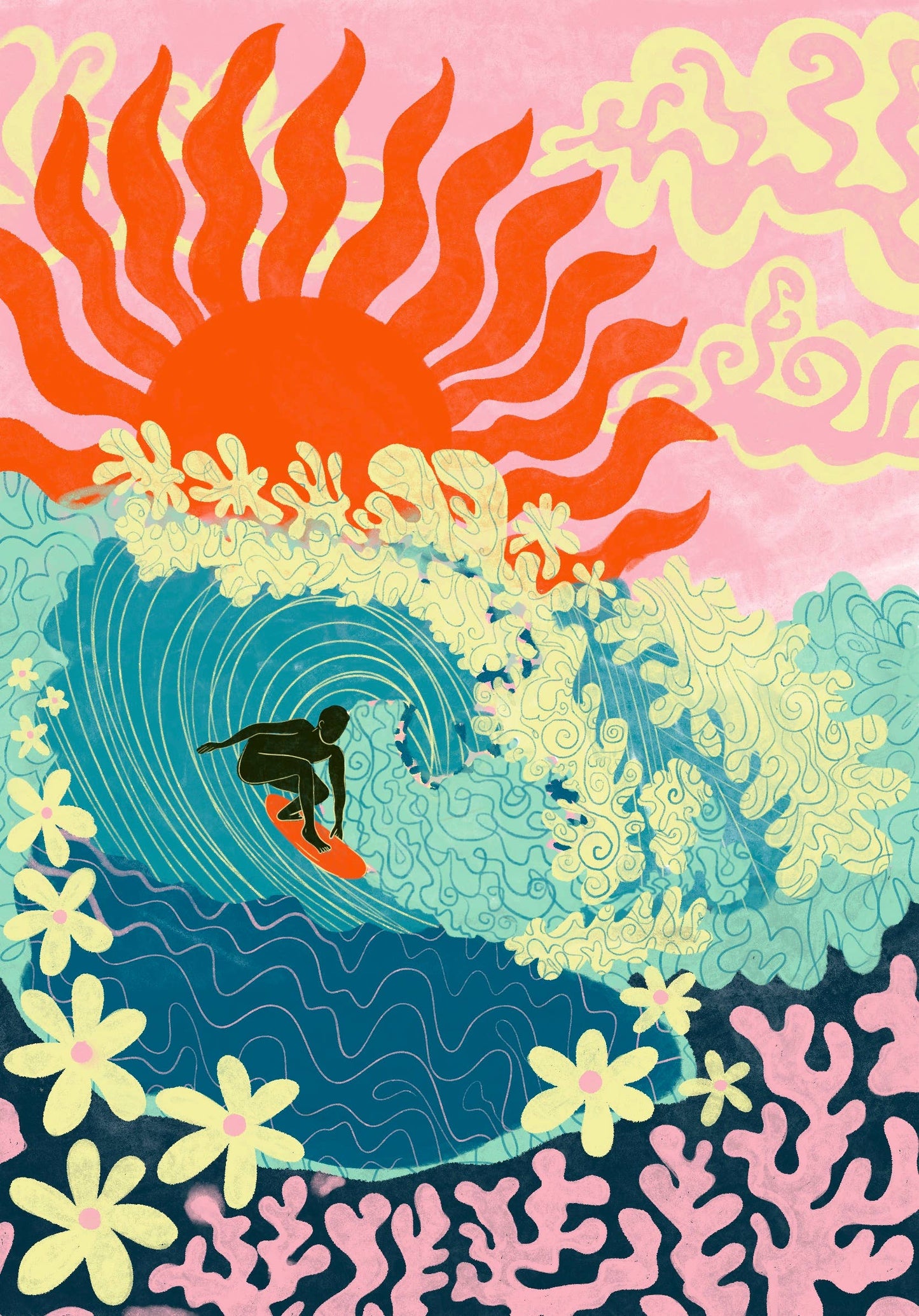 Riding Waves Art Print 11.7 x 16.5 inches