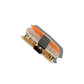 Close-up of a sushi hair clawt with orange and black details on a white background