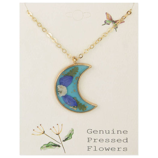 Blue Moon Blue Dried Flower Gold Necklace