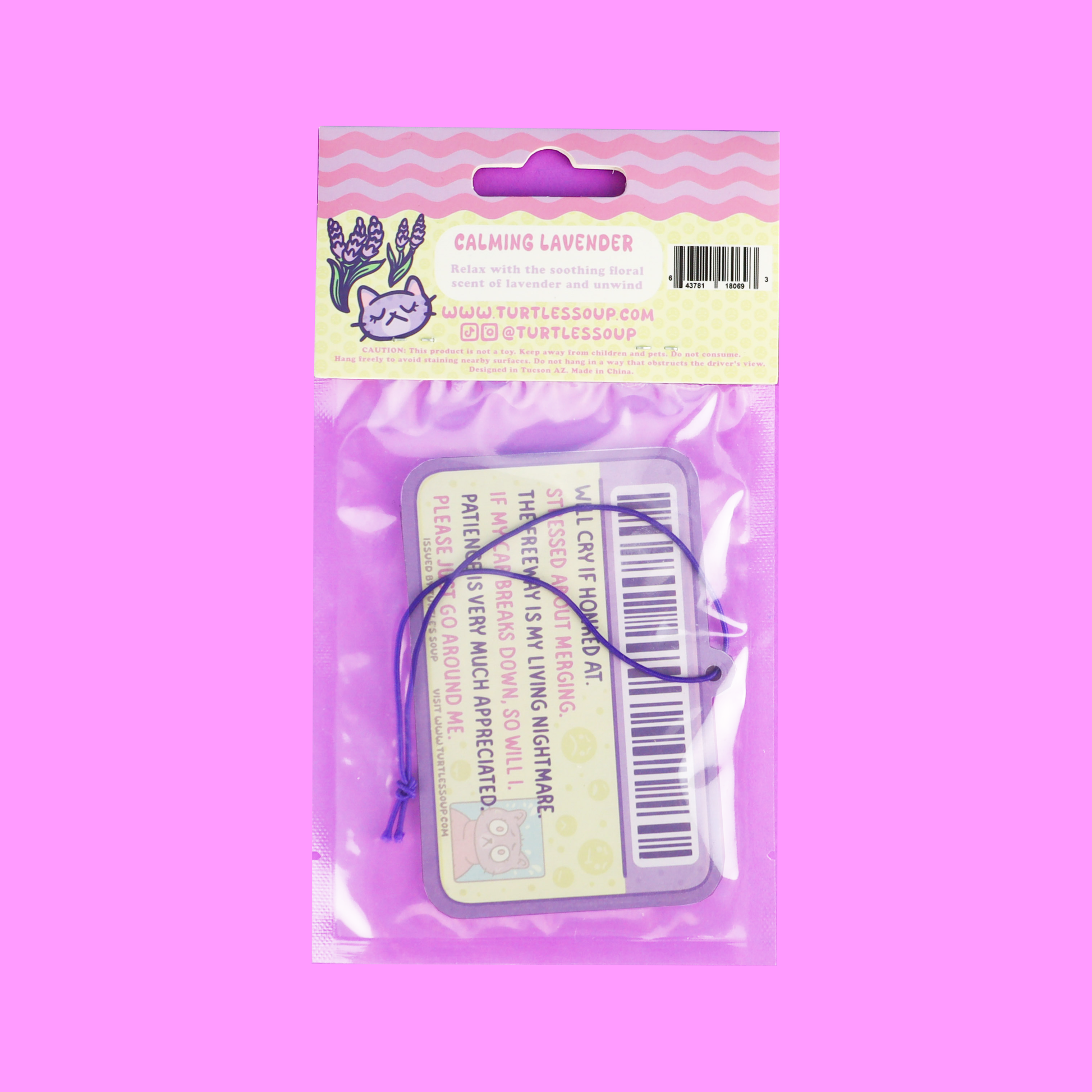 Package of calming lavender product with a purple background