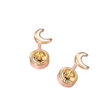 Crescent Moon Flatback Screwback Studs in Gold