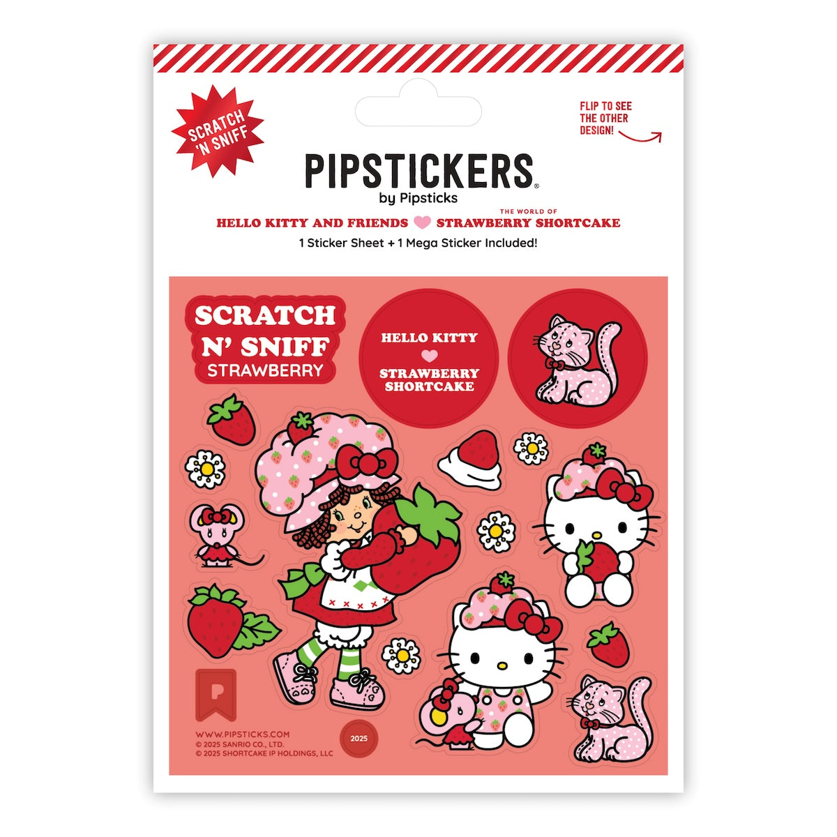 Pipsticks Strawberry Shortcake and Hello Kitty stickers packaging on a white background