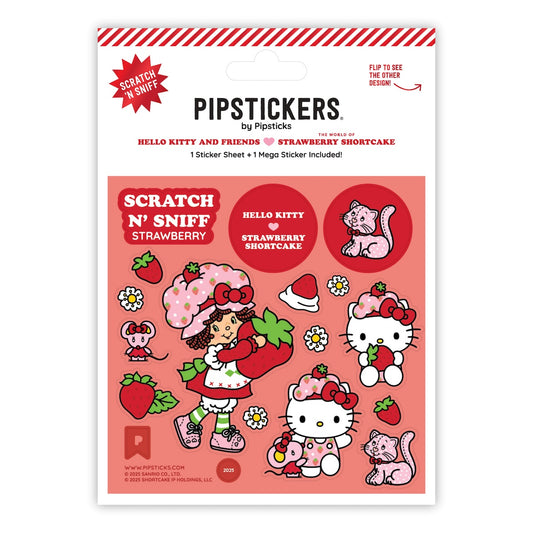 Pipsticks Strawberry Shortcake and Hello Kitty stickers packaging on a white background