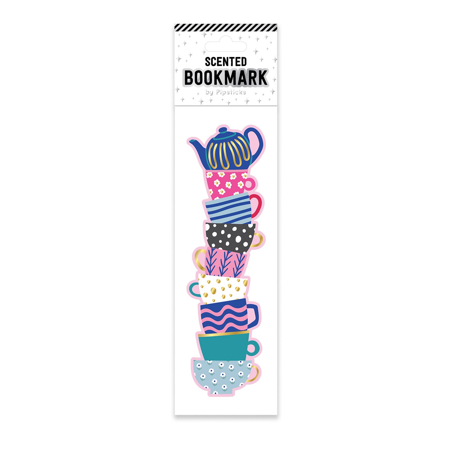 Scented bookmark with colorful teacup design on a white background