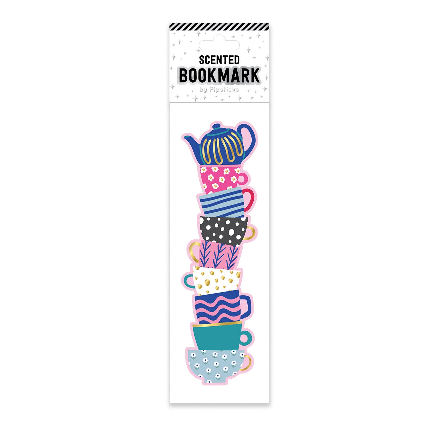Scented bookmark with colorful teacup design on a white background