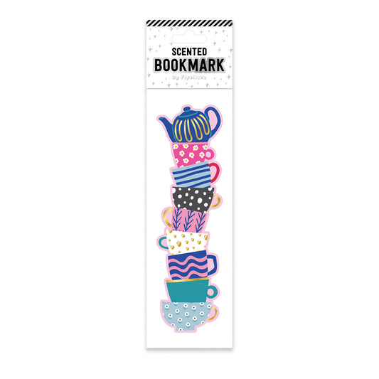Scented bookmark with colorful teacup design on a white background