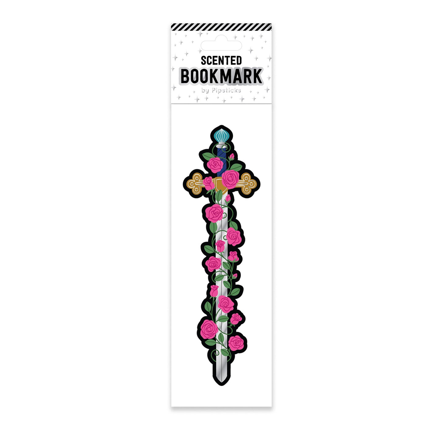 Scented sword bookmark with floral design on a white background
