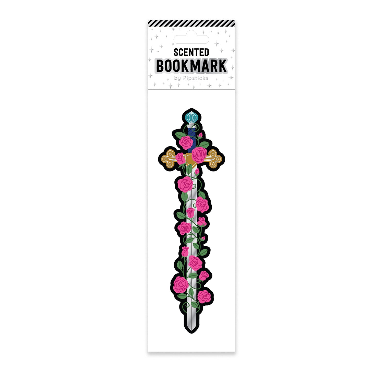 Scented sword bookmark with floral design on a white background