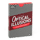 Pack of optical illusions with black, white, and red design on a white background