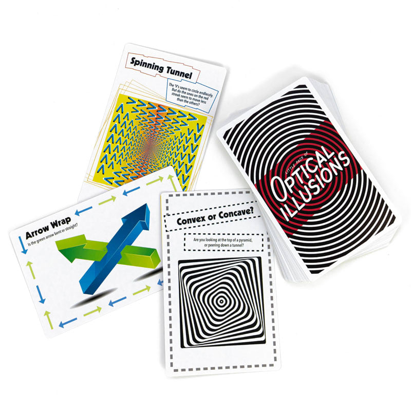 Set of optical illusion cards on a white background