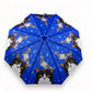 Umbrella with cat and pigeon pattern on a blue background