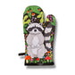 Oven mitt with raccoon design on a white background