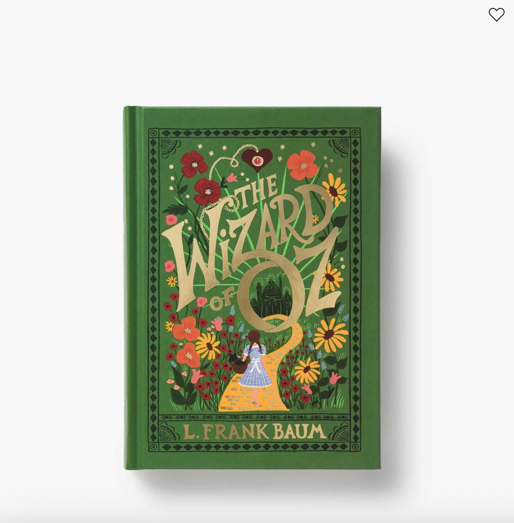 Book cover of 'The Wizard of Oz' with colorful illustrations on a green background