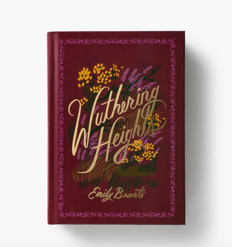Book cover of 'Wuthering Heights' by Emily Bronte with floral design on a white background