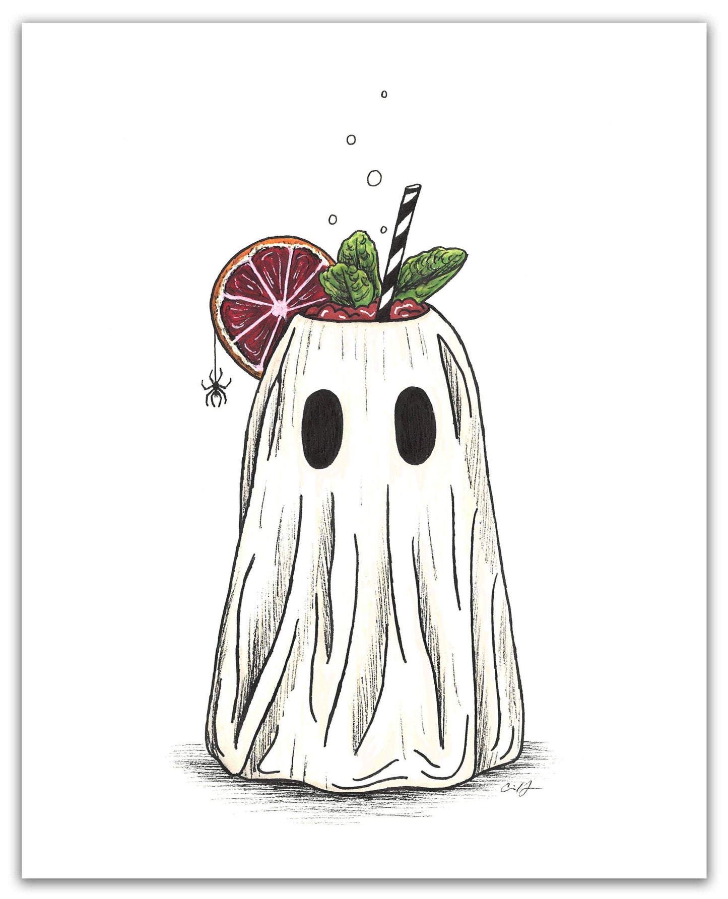 Hallowtiki Halloween Ghost Punch Fine Art Print 8x10