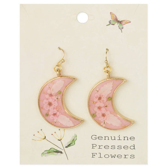 Pink Moon Pink Dried Flower Gold Earrings