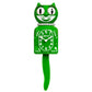 Green vintage Kitty Kat clock with pearls on a white background