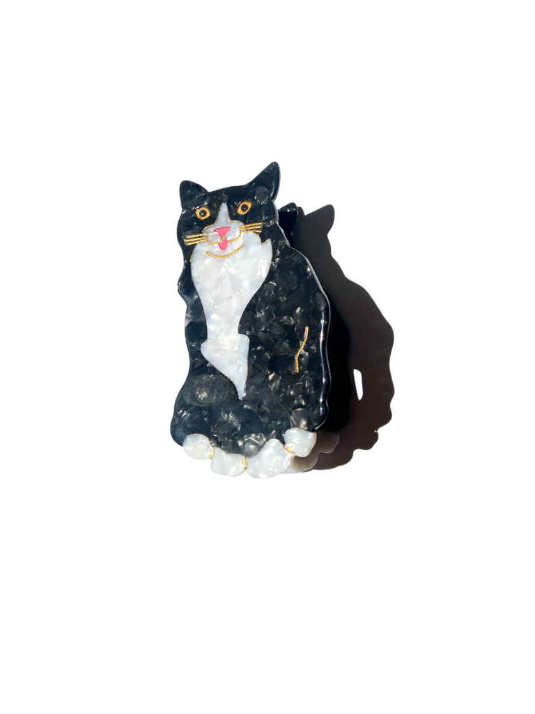 Hand-painted Tuxedo Cat Claw Hair Clip
