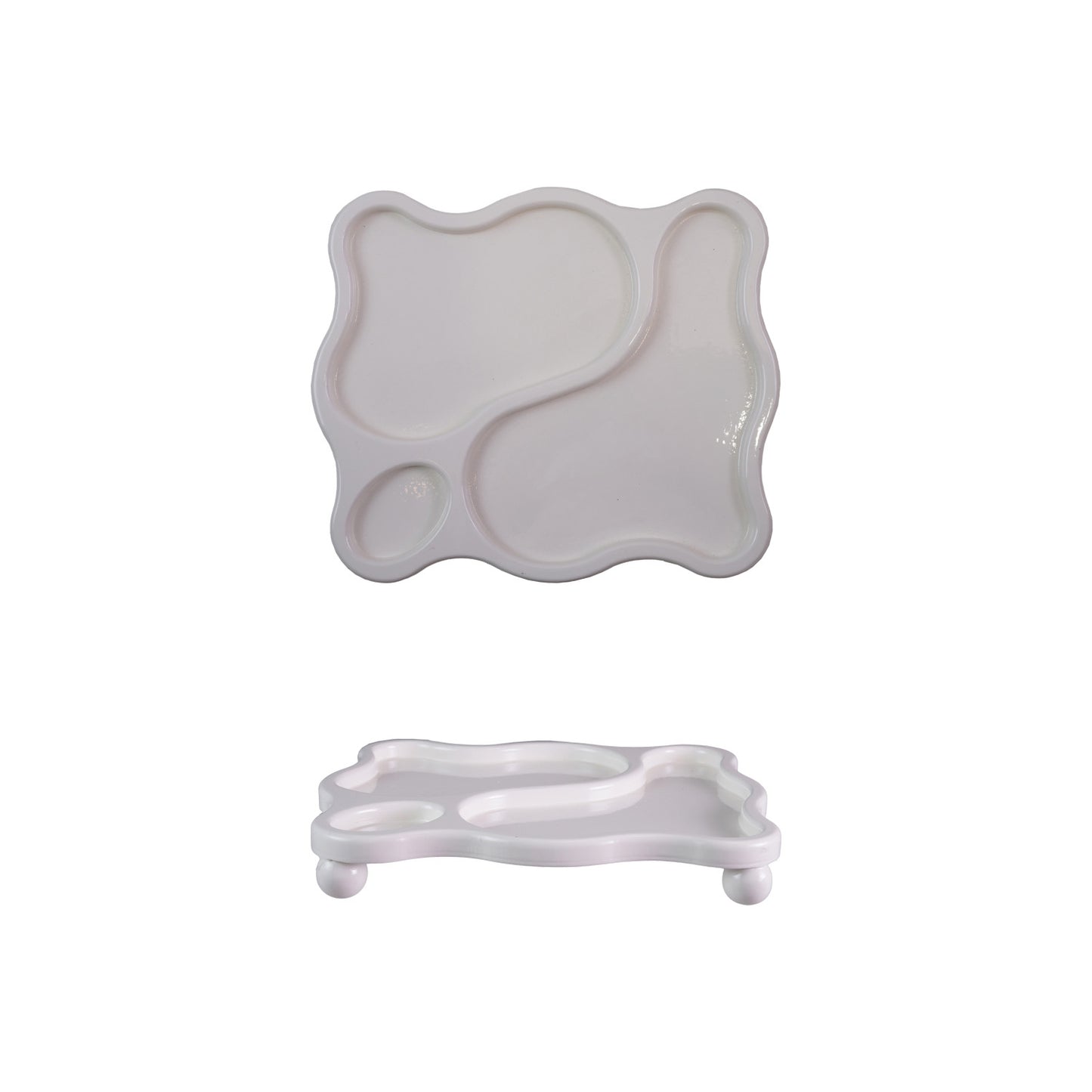 Decorative Wood Organic Shaped Tray with 3 Sections & Ball Feet