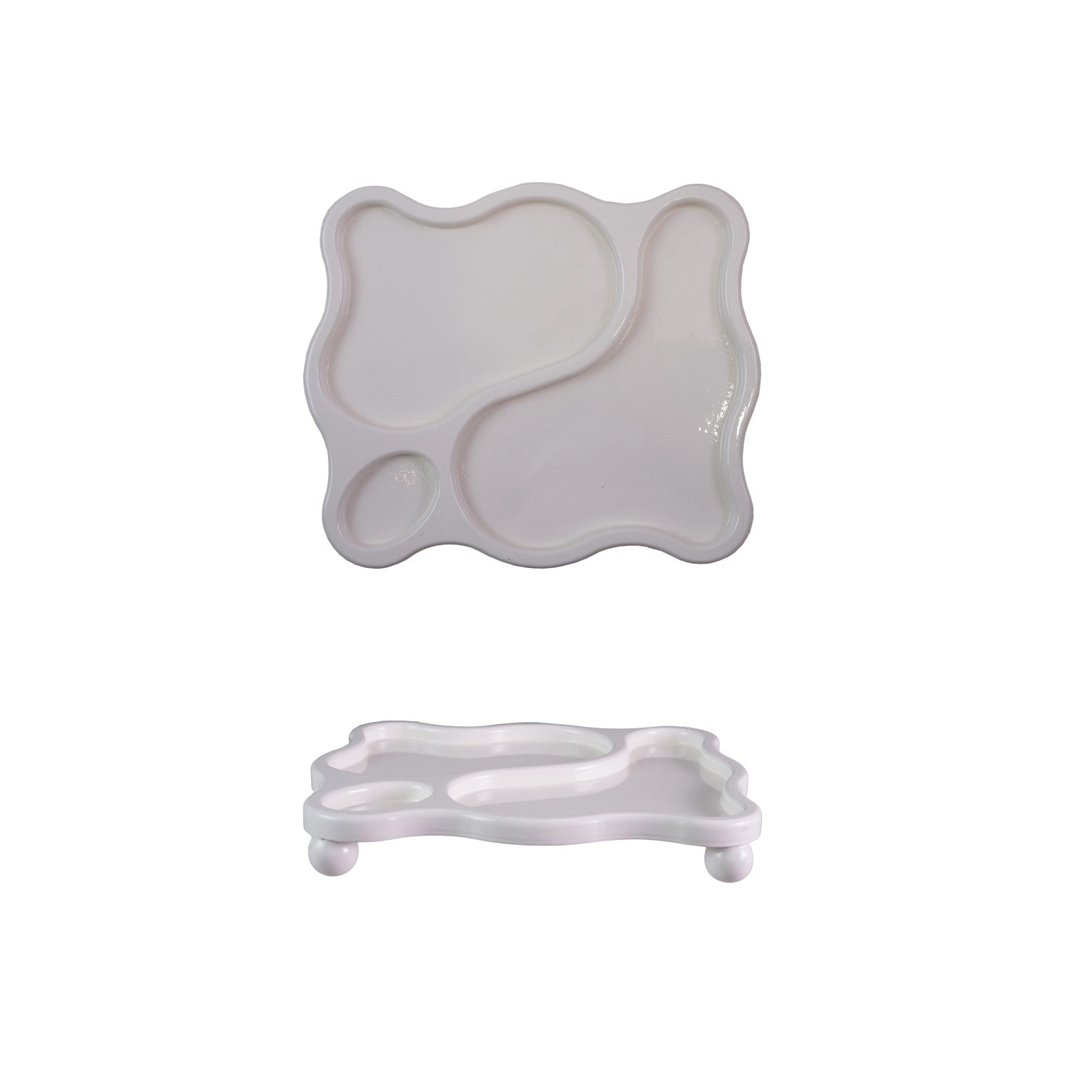Decorative Wood Organic Shaped Tray with 3 Sections & Ball Feet