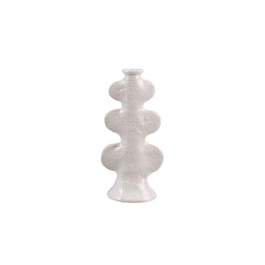 Stoneware Sculptural Taper Holder w/ Embossed Design