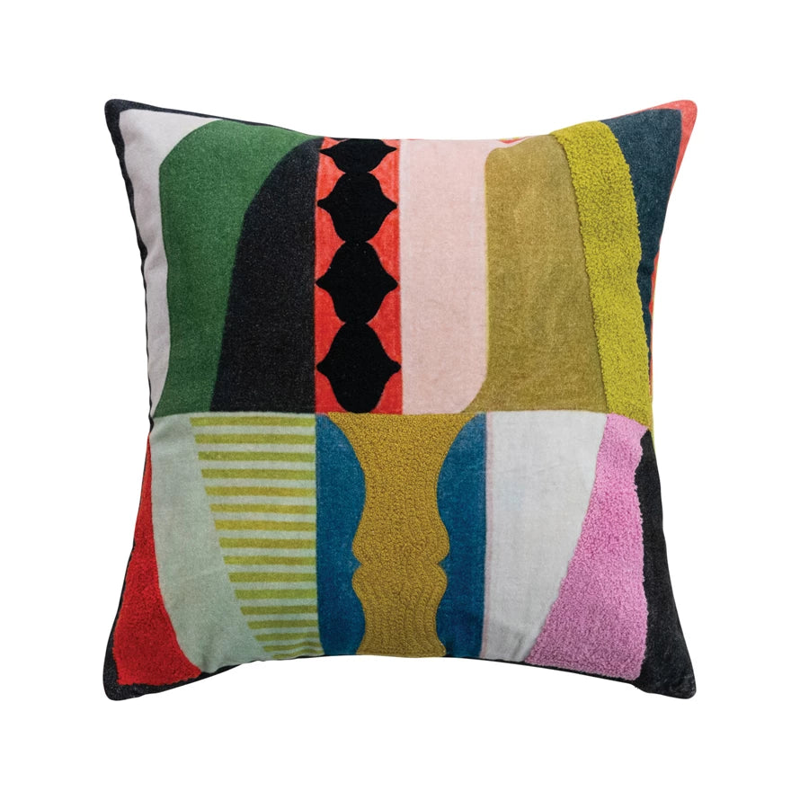 Cotton Velvet Printed Pillow w/ Abstract Design