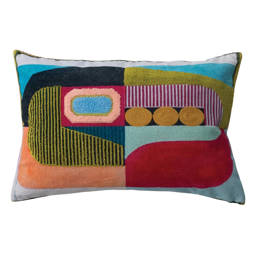 Cotton Velvet Printed Lumbar Pillow w/ Abstract Design