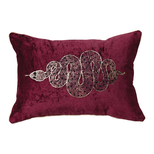 Cotton Velvet Printed Lumbar Pillow w/ Gold Foil Snake