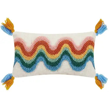 Rainbow Wave Pillow with Tassels