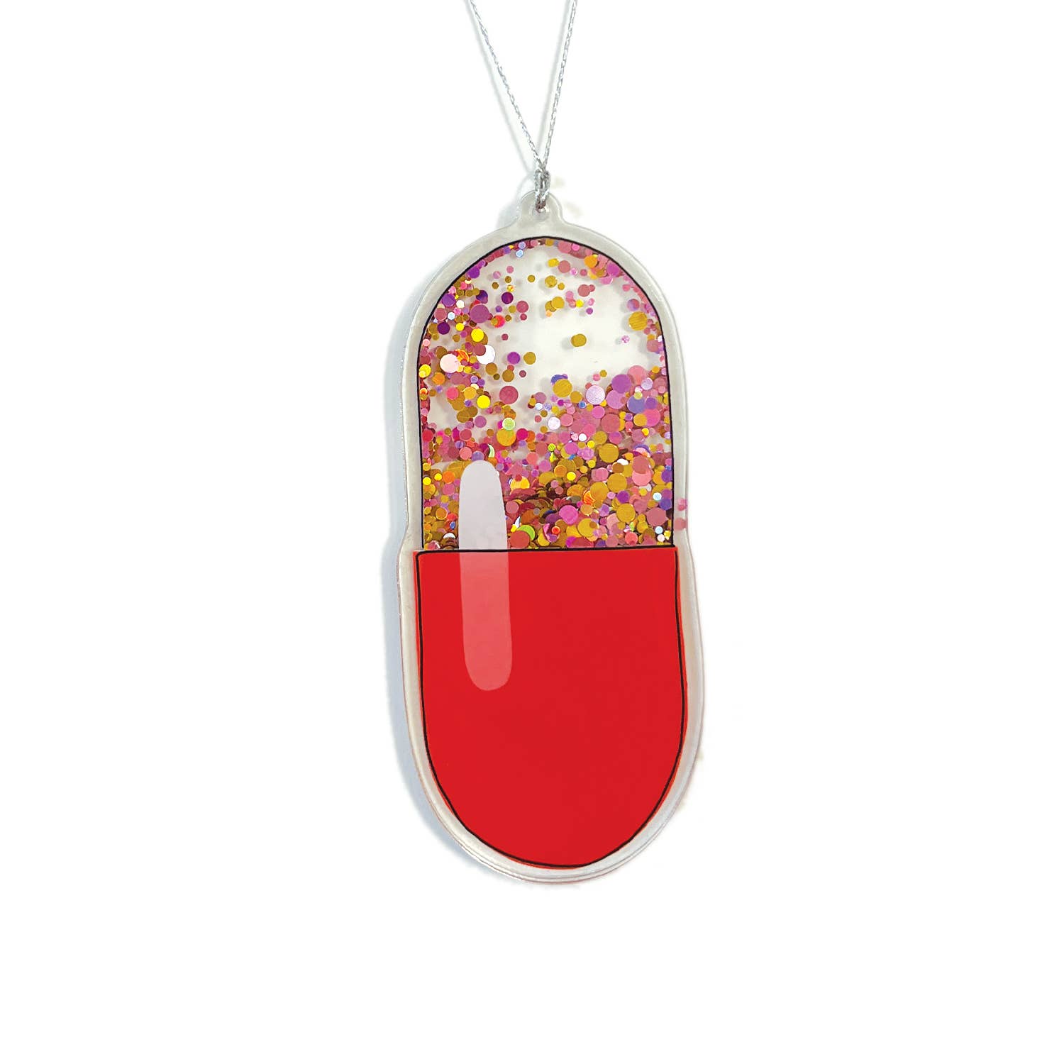 Pink and Red Sparkle Pill Shaker Ornament