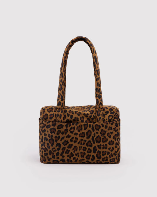 Leopard print totebag on a light gray background