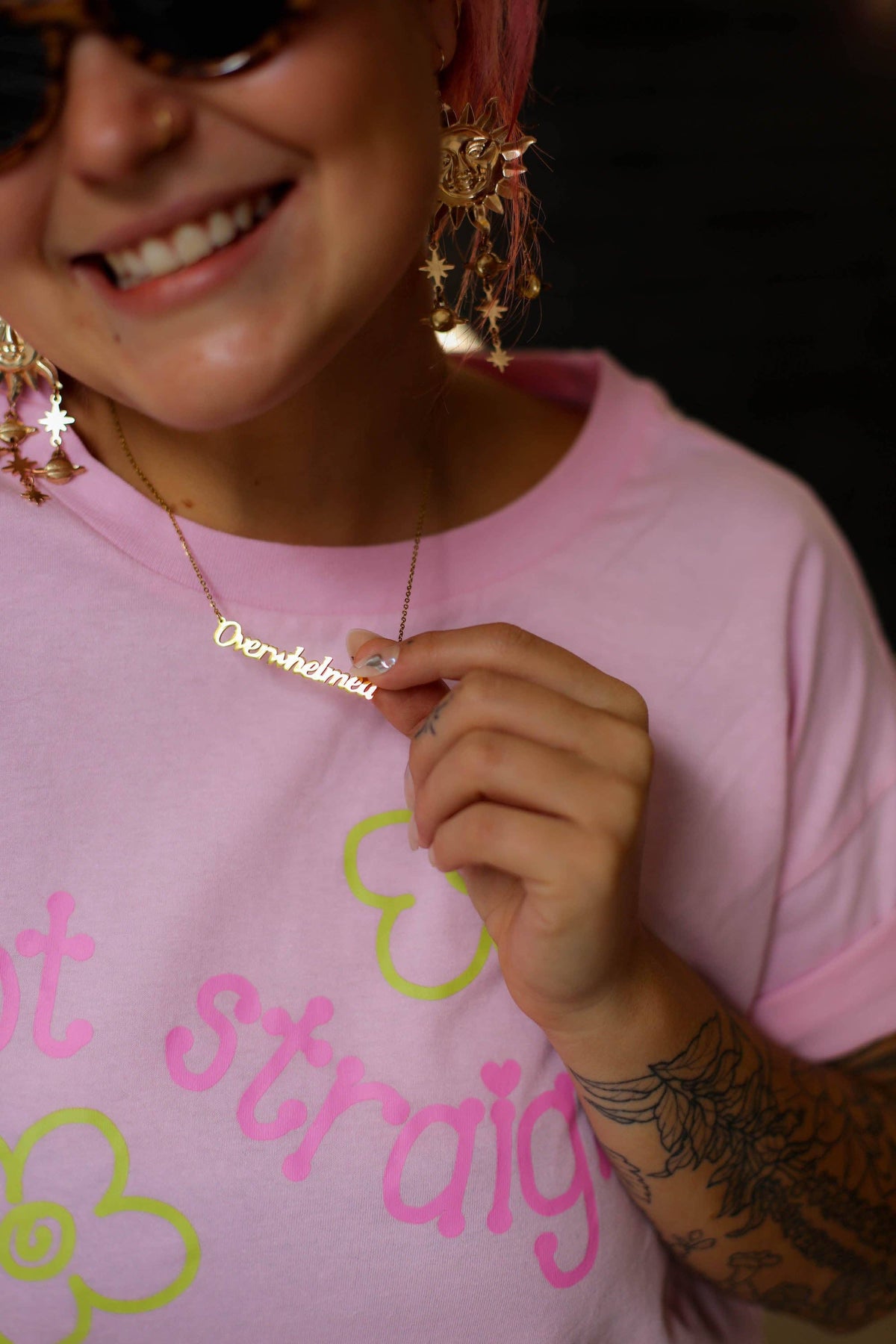 Overwhelmed Nameplate Necklace: Gold