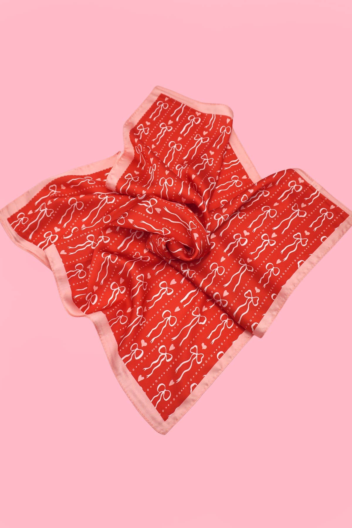 Bow and Heart Silk Finish Bandana Scarf