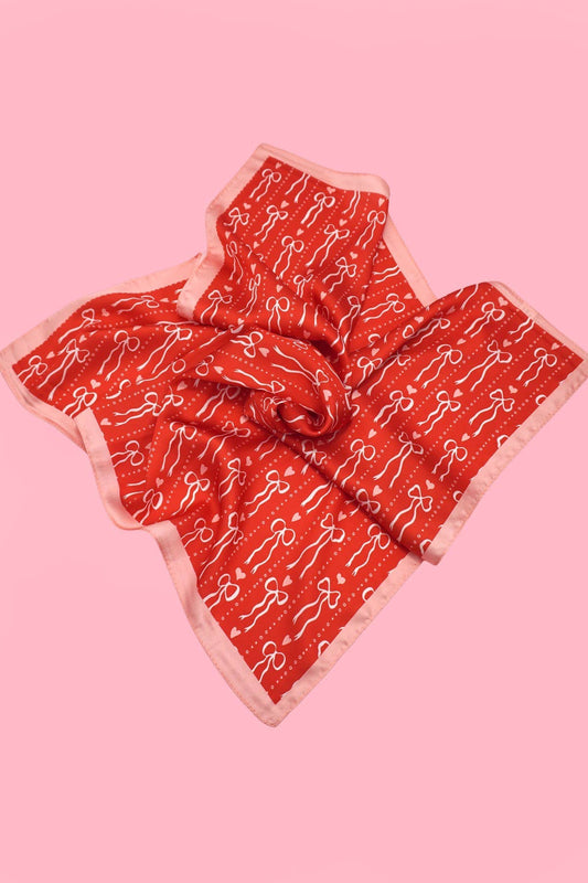 Bow and Heart Silk Finish Bandana Scarf