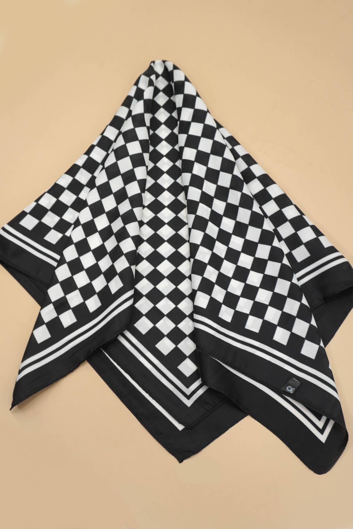 Checker Print Black and White Silk Finish Scarf