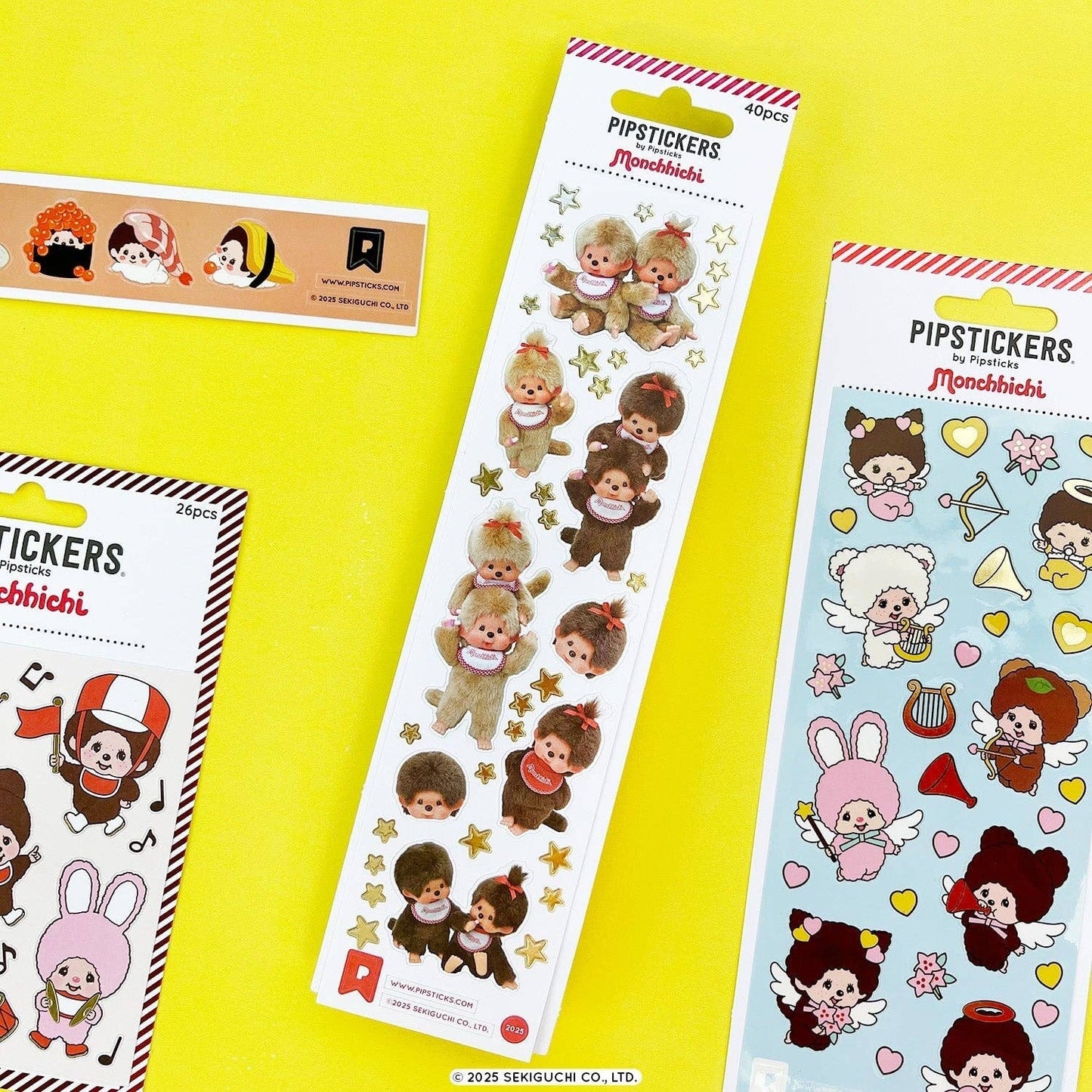 Pipsticks Monchhichi stickers on a yellow background