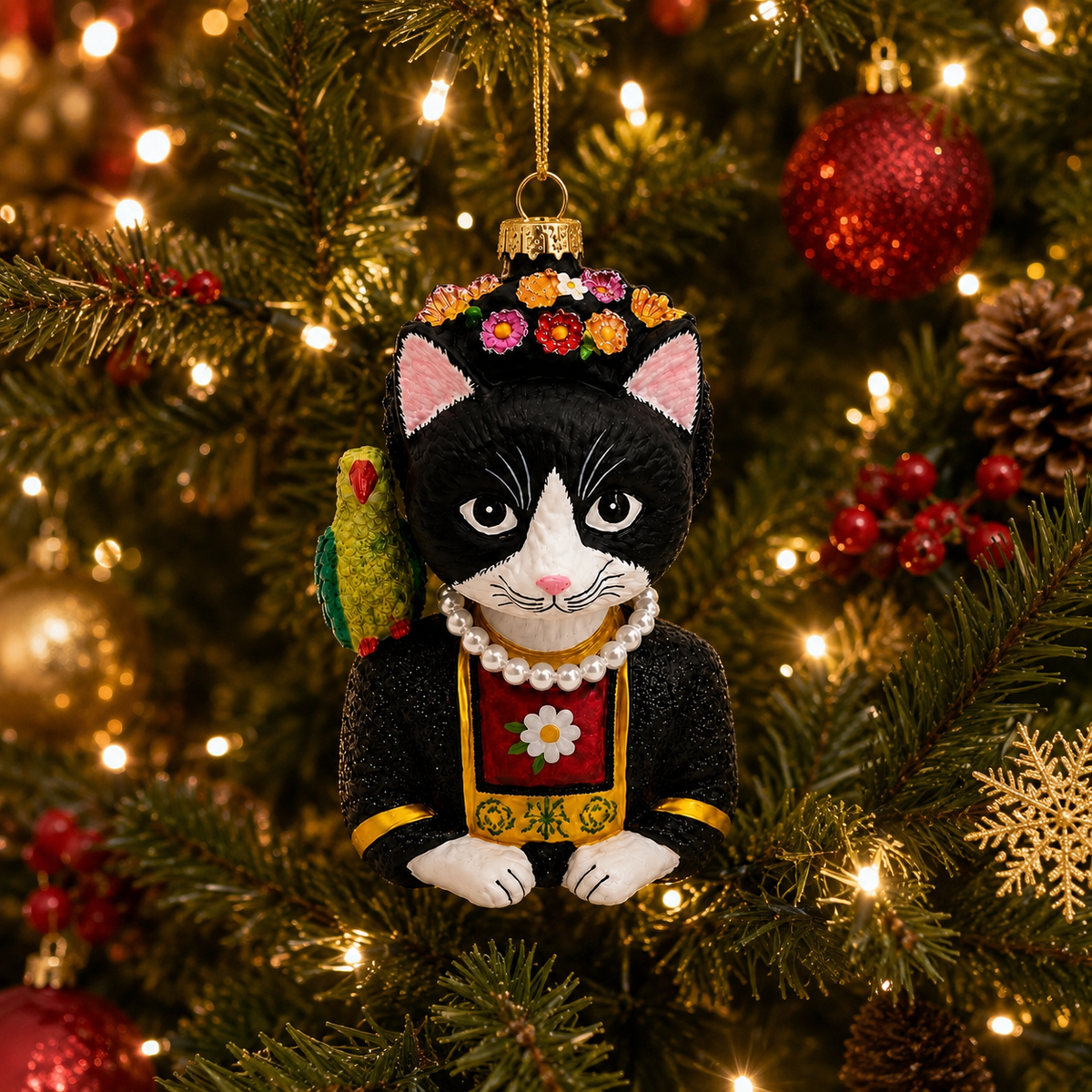 Frida Kahlo Tuxedo Cat Ornament 