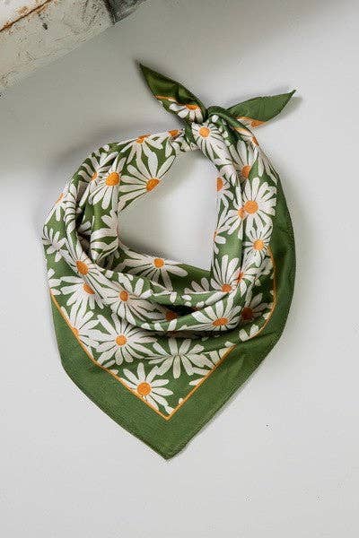 Green Daisy Silky Scarf